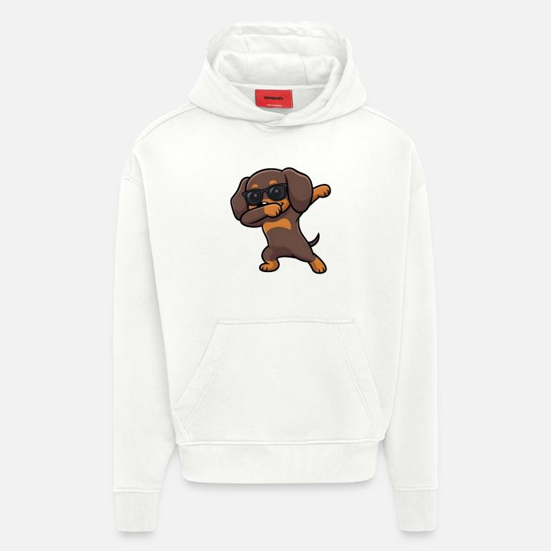Dabbing Dackel alias Teckel - Sweat à capuche bio épais oversize fabriqué en UE - OFF WHITE