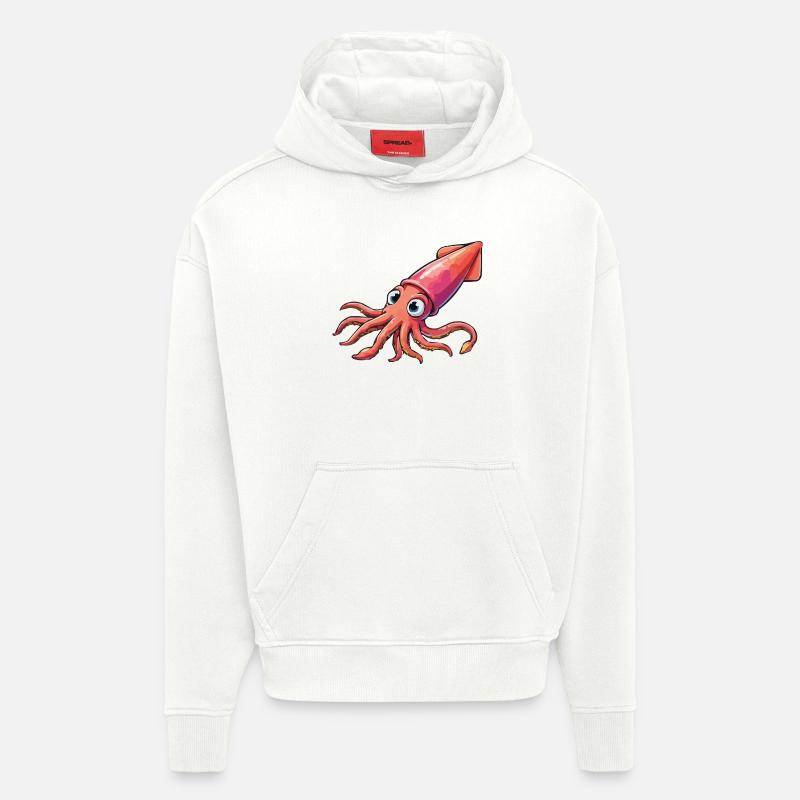 Dessin animé Calamar - Sweat à capuche bio épais oversize fabriqué en UE - OFF WHITE