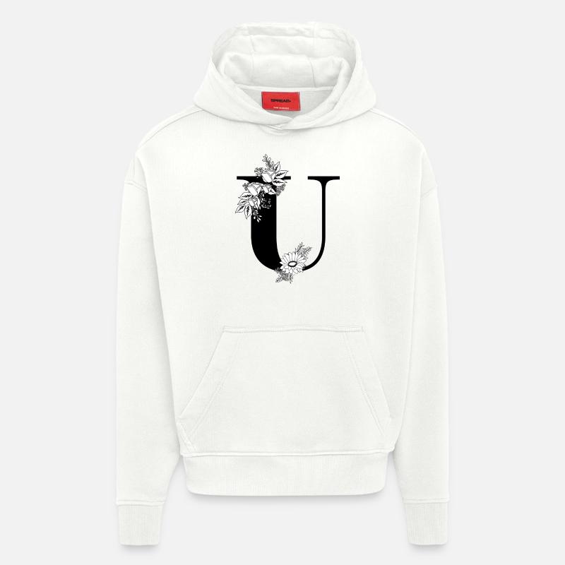 Schwarzer und weißer Blumen-U-Buchstabe - Hoodie- made by SPREAD - OFF WHITE