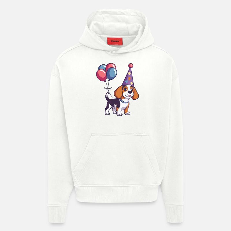 Beagle Chiens Anniversaire Bébé - Sweat à capuche bio épais oversize fabriqué en UE - OFF WHITE