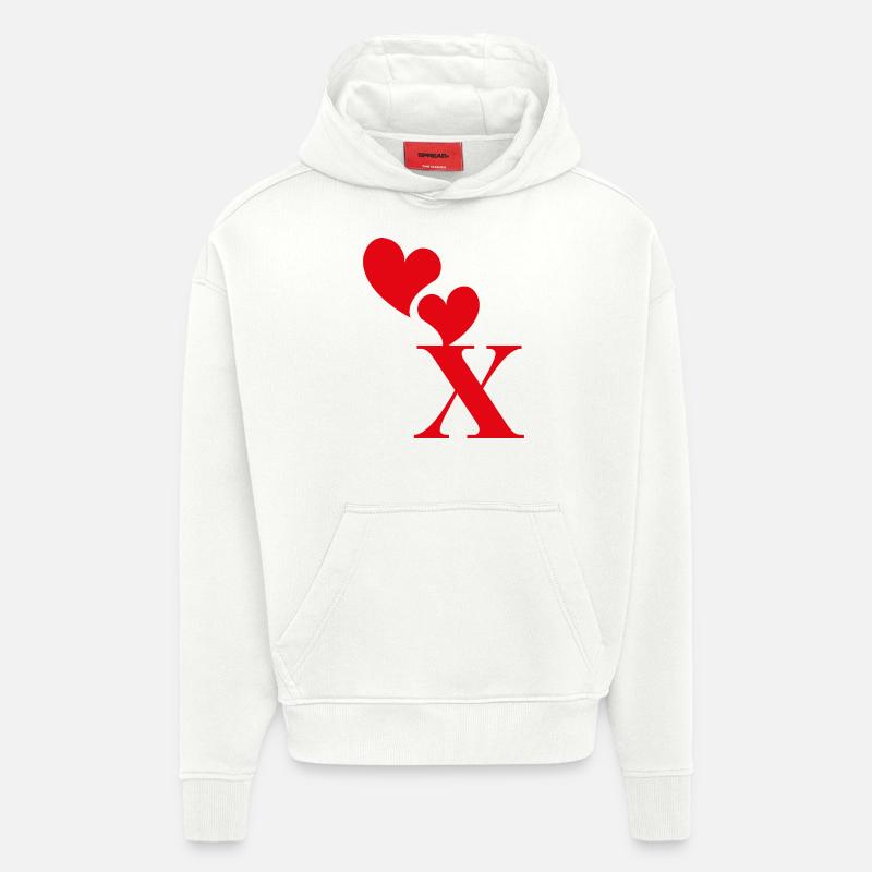 Lettre x cœur rouge - Sweat à capuche bio épais oversize fabriqué en UE - OFF WHITE