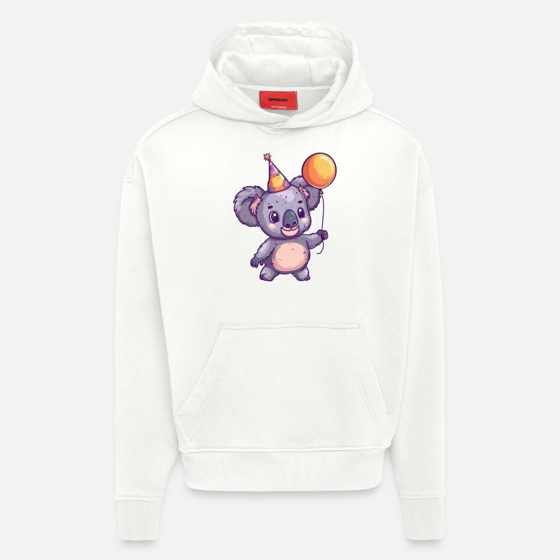 Koala Anniversaire Bande Dessinée Mignon - Sweat à capuche bio épais oversize fabriqué en UE - OFF WHITE