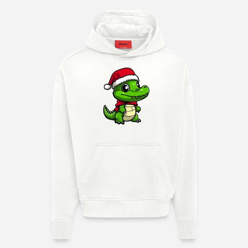 Alligator Noël mignon - Sweat à capuche bio épais oversize fabriqué en UE - OFF WHITE