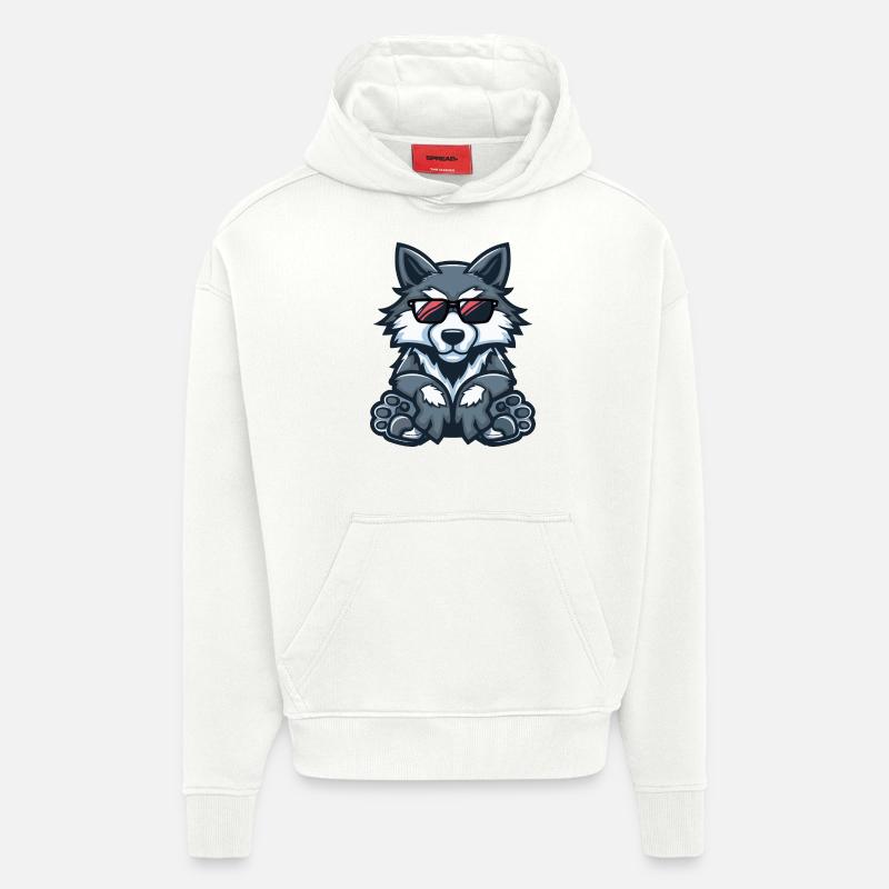 Loup Bande Dessinée Cool - Sweat à capuche bio épais oversize fabriqué en UE - OFF WHITE