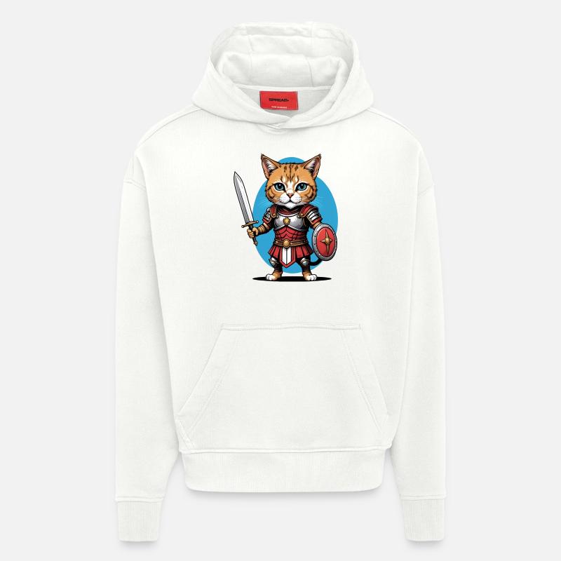 Chat Guerrier Romain Chat Cadeau - Sweat à capuche bio épais oversize fabriqué en UE - OFF WHITE