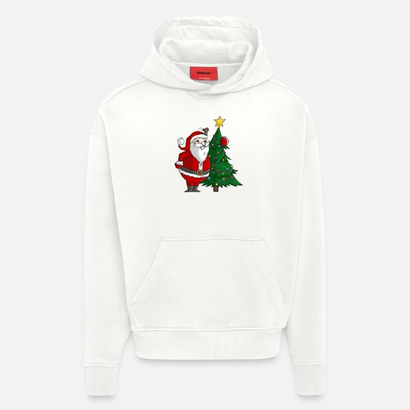 bande dessinée mignonne Père Noël - Sweat à capuche bio épais oversize fabriqué en UE - OFF WHITE