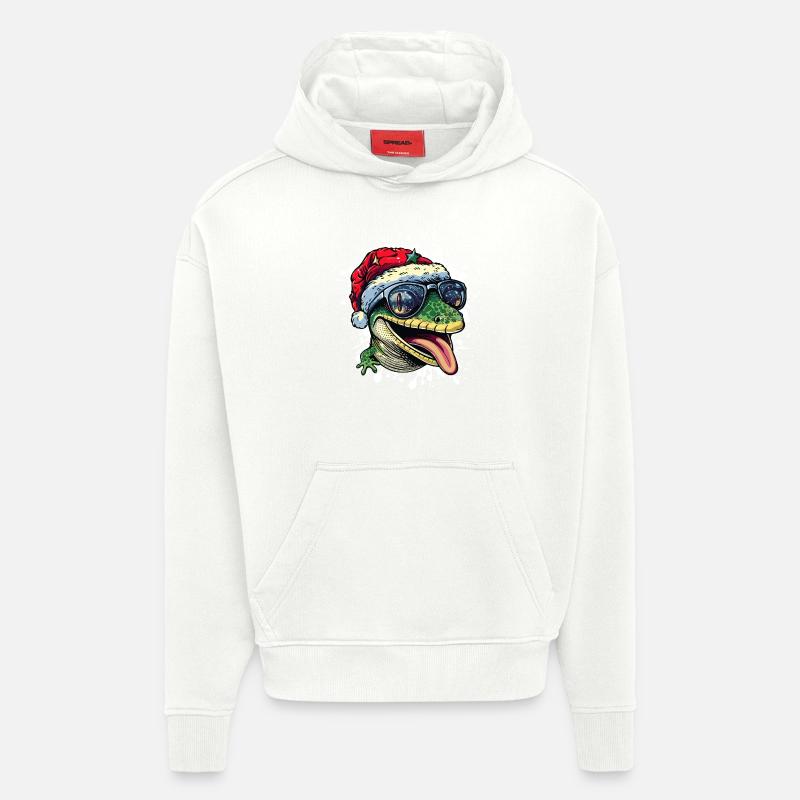 Lézard Noël Drôle - Sweat à capuche bio épais oversize fabriqué en UE - OFF WHITE