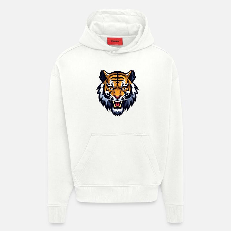 Tigre rugissant – Wild Big Cat Design - Sweat à capuche bio épais oversize fabriqué en UE - OFF WHITE