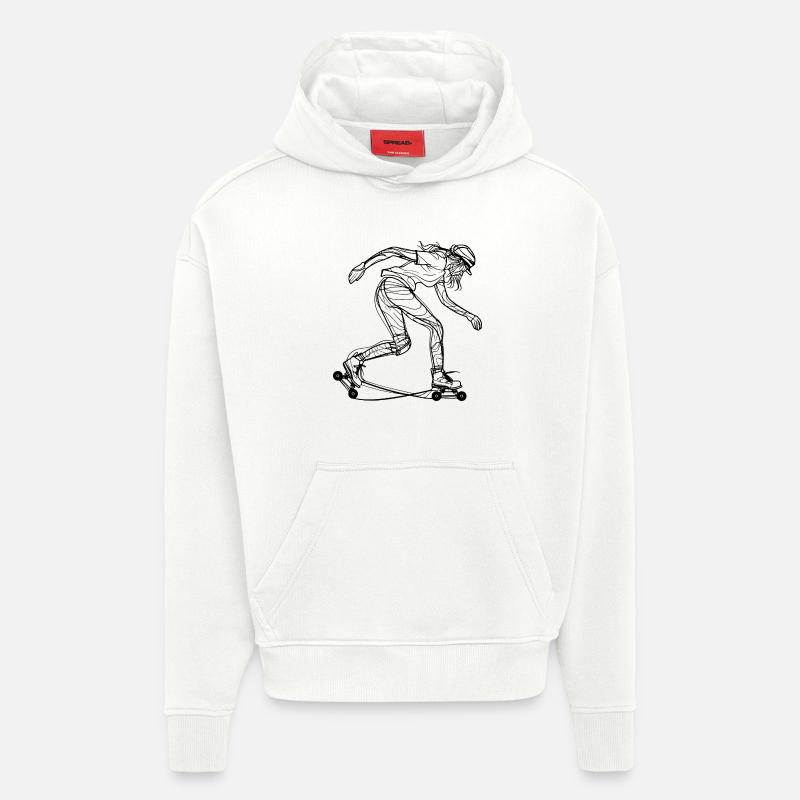 Dessin de patineur à roulettes - Sweat à capuche bio épais oversize fabriqué en UE - OFF WHITE