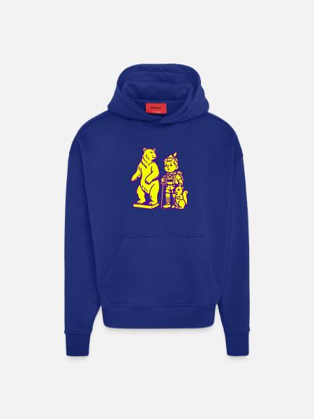 Pop Art-stilleben med bjørn, gutt og ekorn - Heavyweight Oversized Organic hettegenser produsert i EU - OFF WHITE