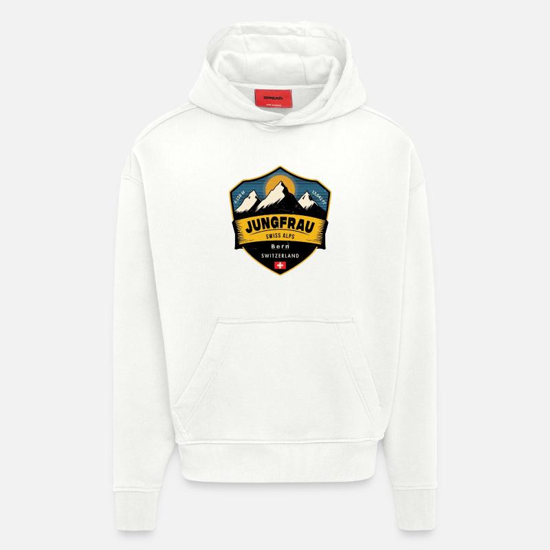 Jungfrau, Alpes suisses, Suisse - Sweat à capuche bio épais oversize fabriqué en UE - OFF WHITE