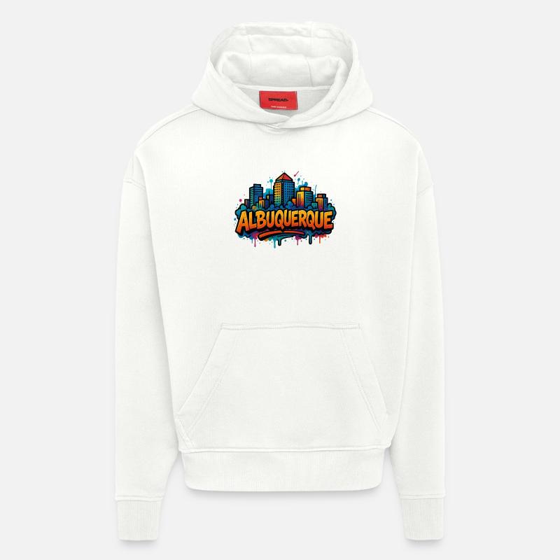 Silhouette de graffiti d’Albuquerque - Sweat à capuche bio épais oversize fabriqué en UE - OFF WHITE