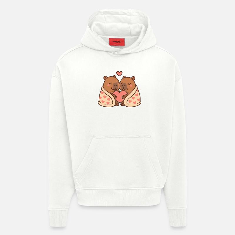 Capybara Paar – Eingekuschelt mit Herzmotiv - Hoodie- made by SPREAD  - OFF WHITE