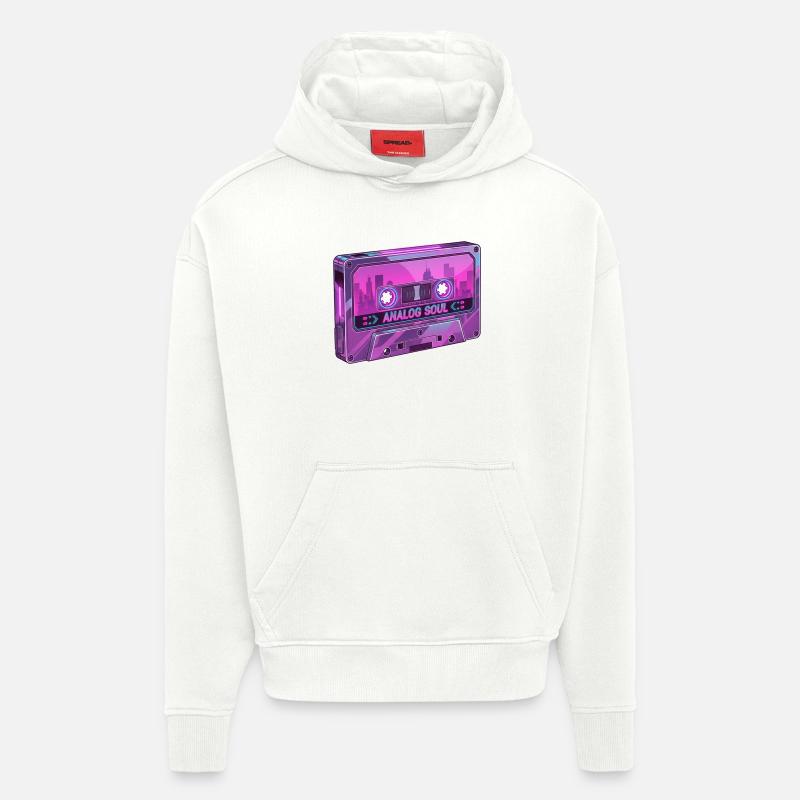 Retro Analog Soul Chrome Cassette Synthwave - Sweat à capuche bio épais oversize fabriqué en UE - OFF WHITE