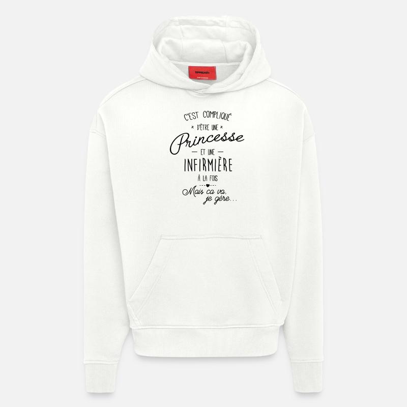 Princesse et infirmière - Sweat à capuche bio épais oversize fabriqué en UE - OFF WHITE