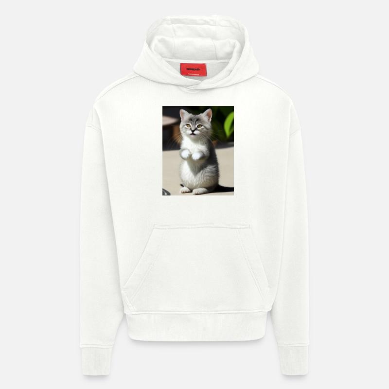 Chat persan blanc - Sweat à capuche bio épais oversize fabriqué en UE - OFF WHITE