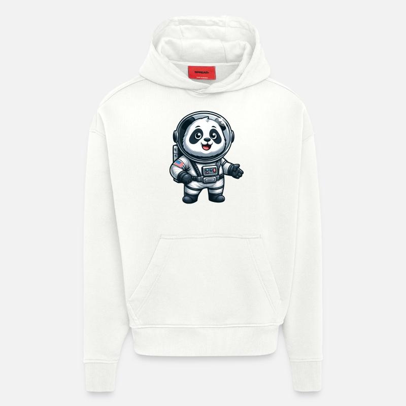 Panda astronaute dans l’espace - Sweat à capuche bio épais oversize fabriqué en UE - OFF WHITE