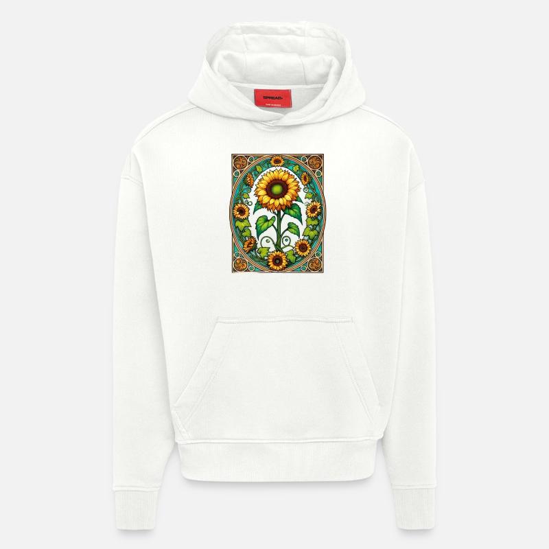 Tournesols rétro - Sweat à capuche bio épais oversize fabriqué en UE - OFF WHITE