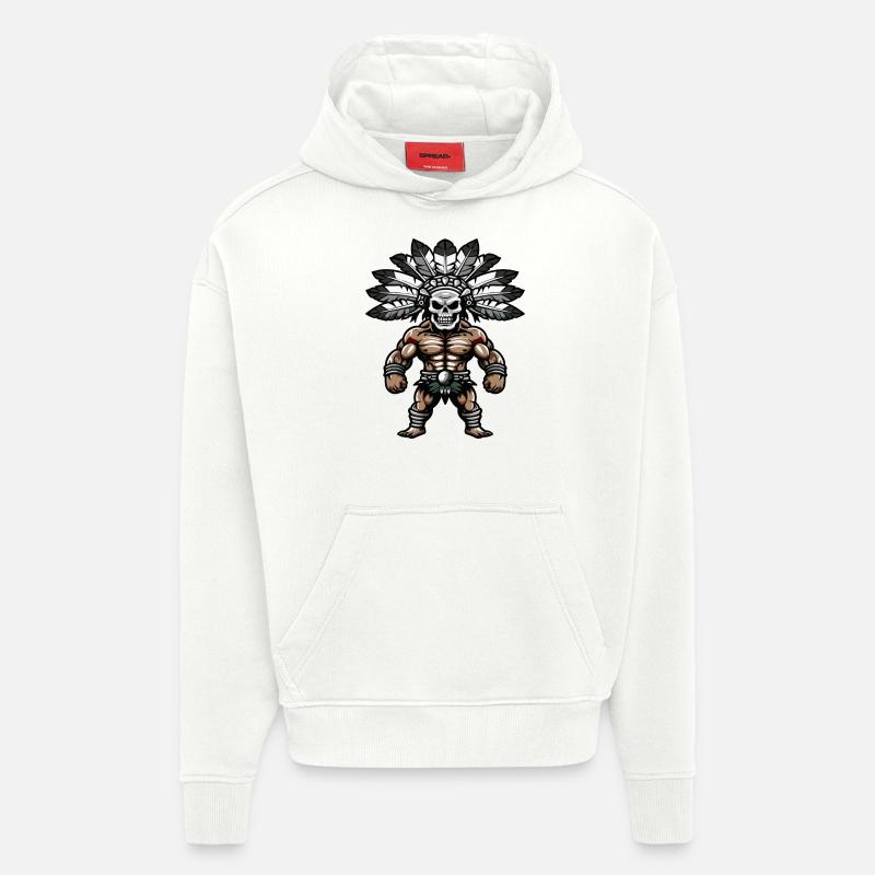 Crâne Atztek - Sweat à capuche bio épais oversize fabriqué en UE - OFF WHITE