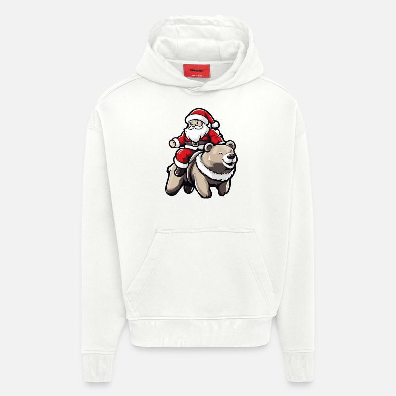 Ours Père Noël - Sweat à capuche bio épais oversize fabriqué en UE - OFF WHITE