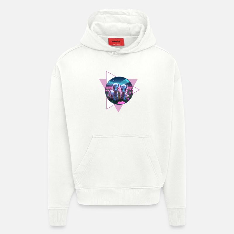 Deux poneys mignons - Sweat à capuche bio épais oversize fabriqué en UE - OFF WHITE
