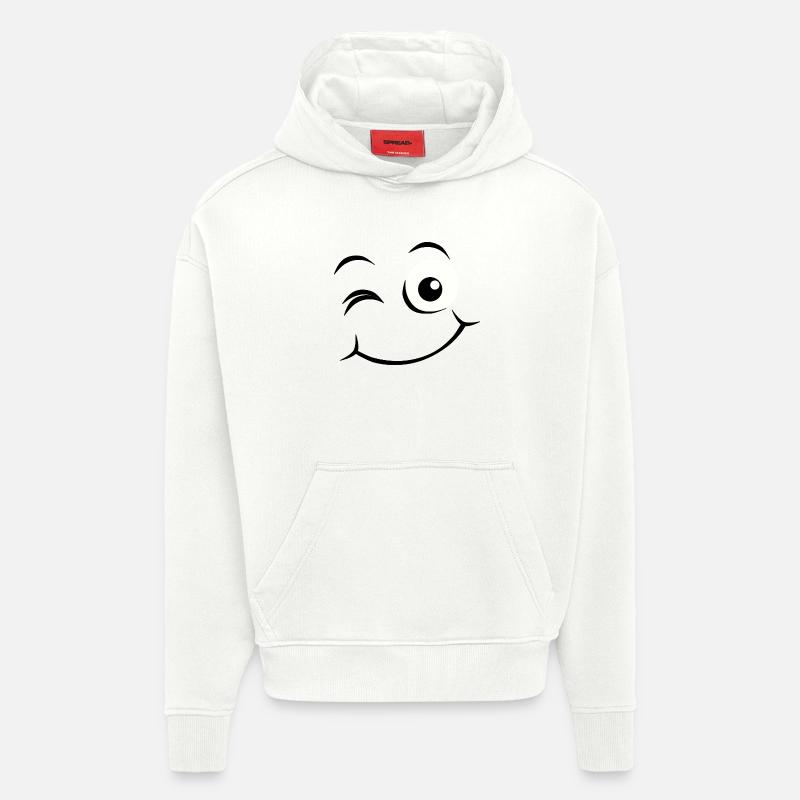 Visage heureux Émoticône - Sweat à capuche bio épais oversize fabriqué en UE - OFF WHITE
