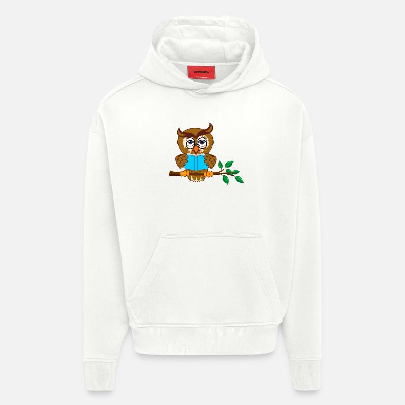 Ast Eule mit blauem Buch - Hoodie- made by SPREAD  - OFF WHITE