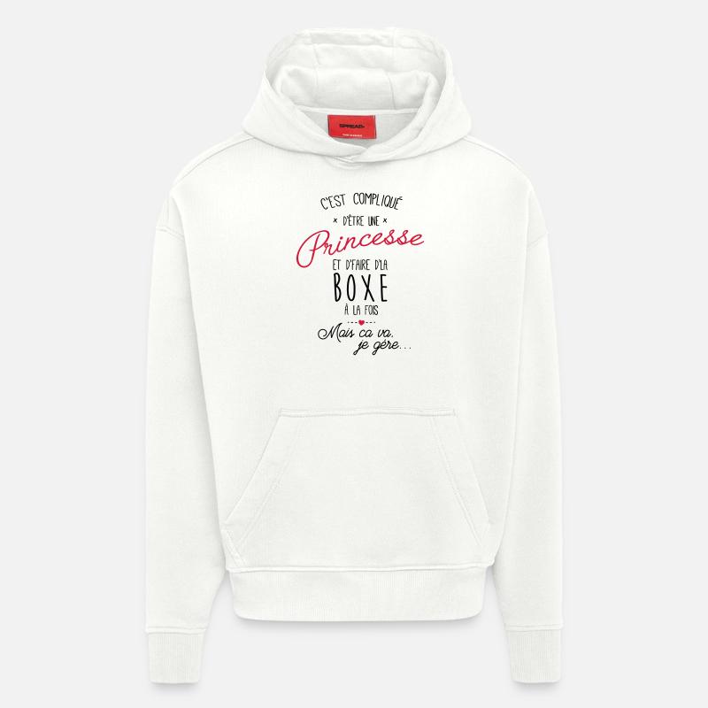 princesse et Boxe - boxeuse - Sweat à capuche bio épais oversize fabriqué en UE - OFF WHITE