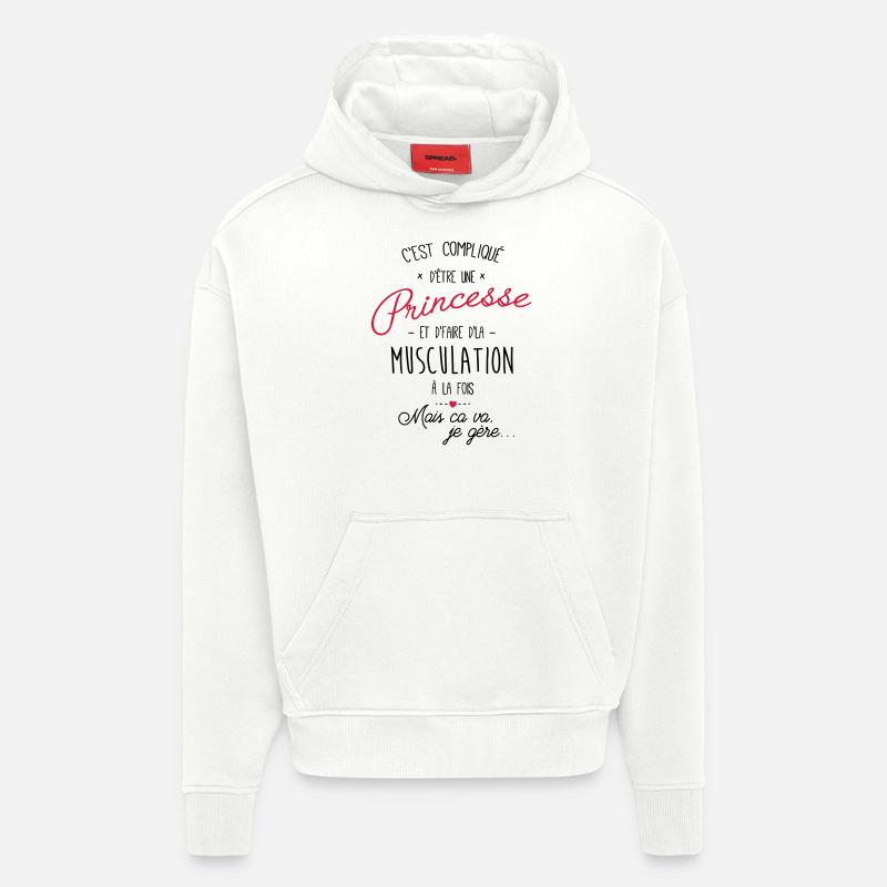 princesse et Musculation - Sweat à capuche bio épais oversize fabriqué en UE - OFF WHITE