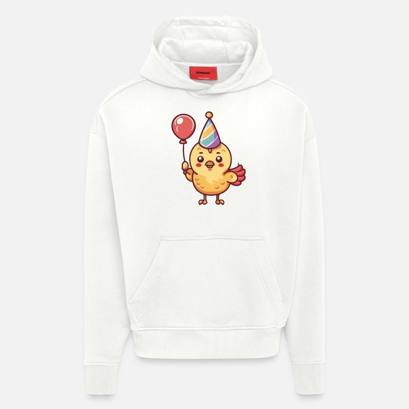 Bande dessinée d’anniversaire de poulet - Sweat à capuche bio épais oversize fabriqué en UE - OFF WHITE