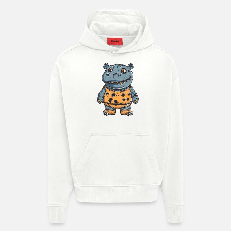Hippopotame Halloween Bande dessinée drôle - Sweat à capuche bio épais oversize fabriqué en UE - OFF WHITE