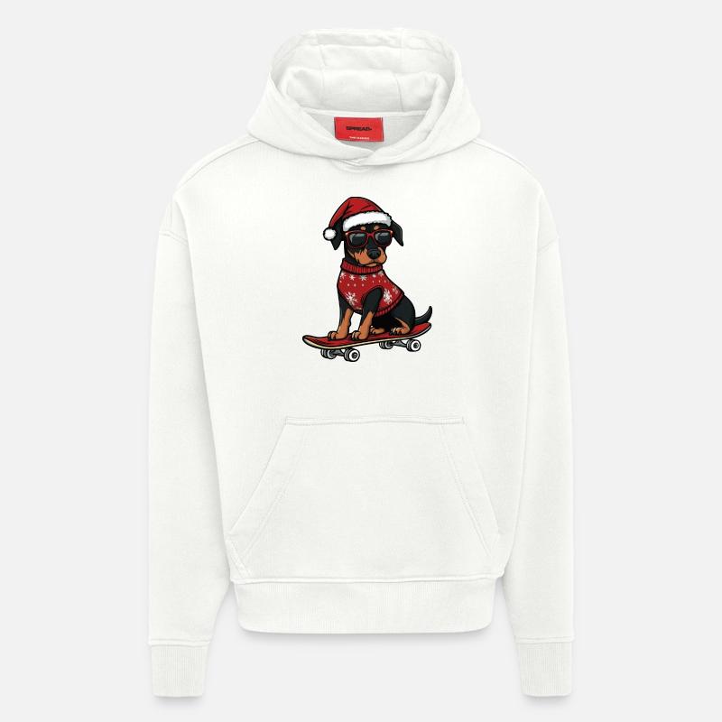 Doberman chien Noël drôle - Sweat à capuche bio épais oversize fabriqué en UE - OFF WHITE