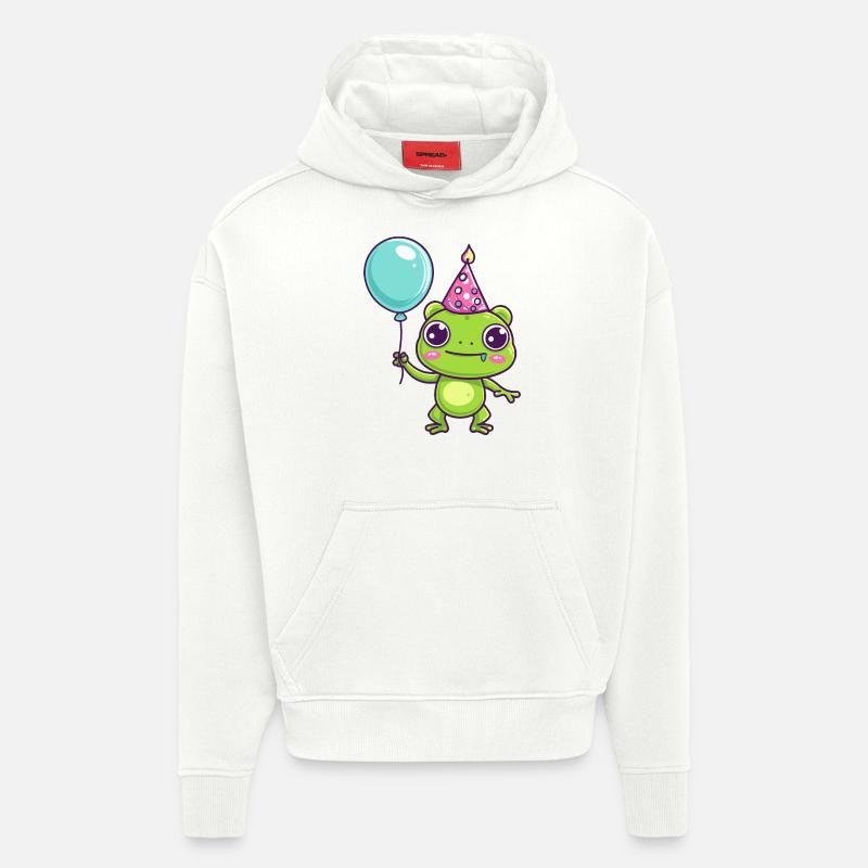 grenouille anniversaire bande dessinée mignon - Sweat à capuche bio épais oversize fabriqué en UE - OFF WHITE