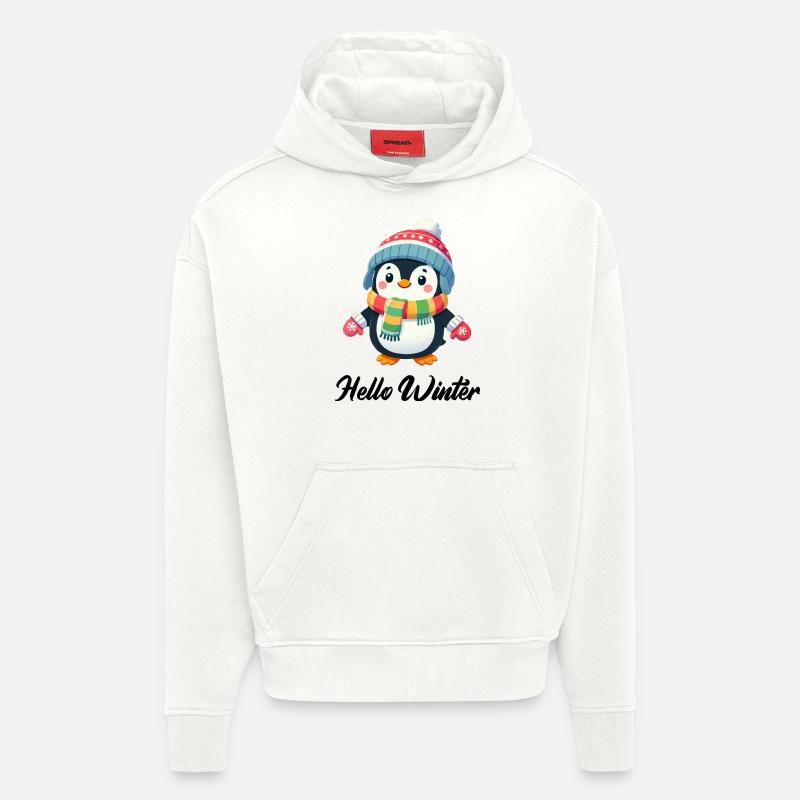 pinguin comic winter - Hoodie- made by SPREAD  - OFF WHITE
