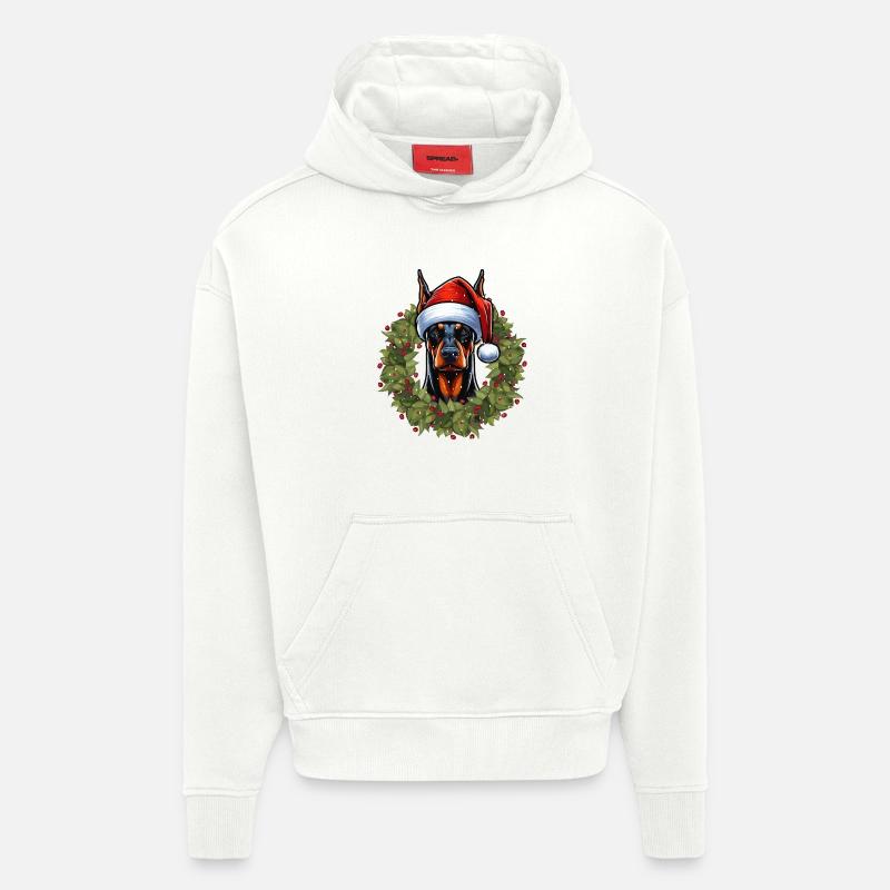 Conception de chapeau de Noël Doberman - Sweat à capuche bio épais oversize fabriqué en UE - OFF WHITE