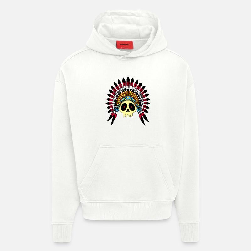 Crâne de chef indien - Sweat à capuche bio épais oversize fabriqué en UE - OFF WHITE