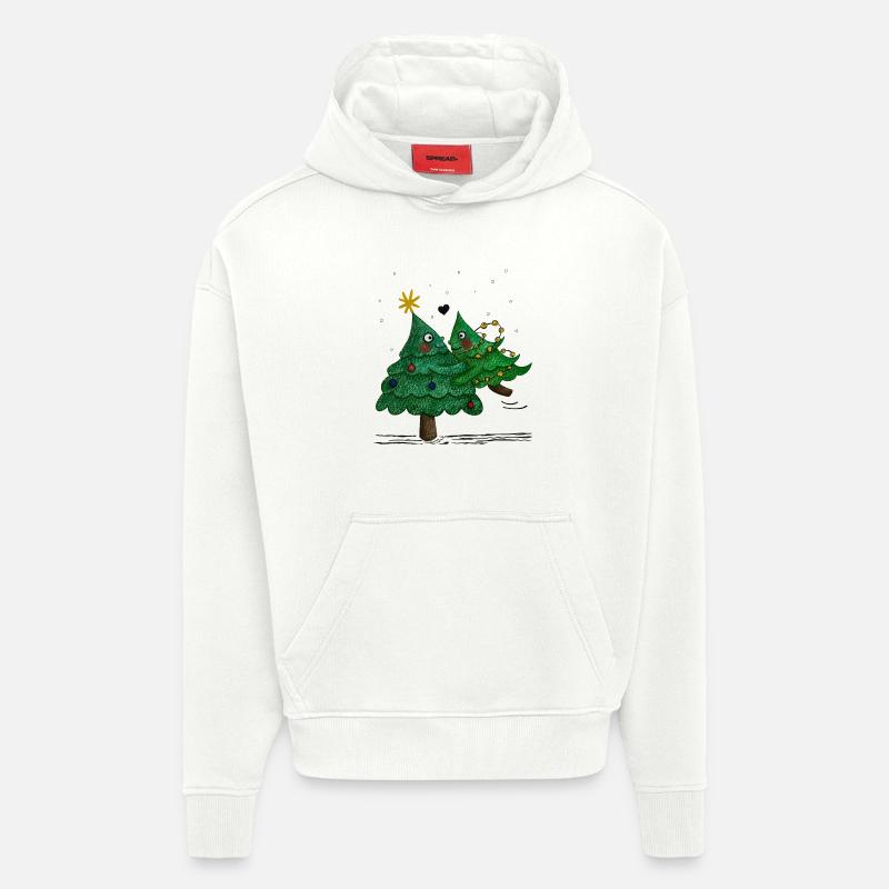 De jolis sapins de Noël - Sweat à capuche bio épais oversize fabriqué en UE - OFF WHITE