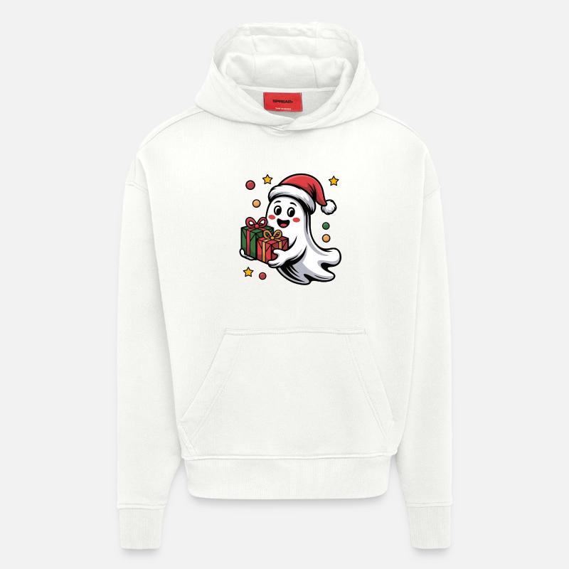 Weihnachtsgeist mit Geschenk - Sweat à capuche bio épais oversize fabriqué en UE - OFF WHITE