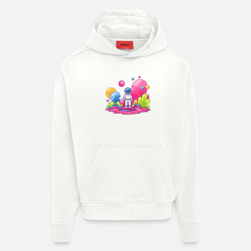 Astronaute dans l’espace rose - Sweat à capuche bio épais oversize fabriqué en UE - OFF WHITE