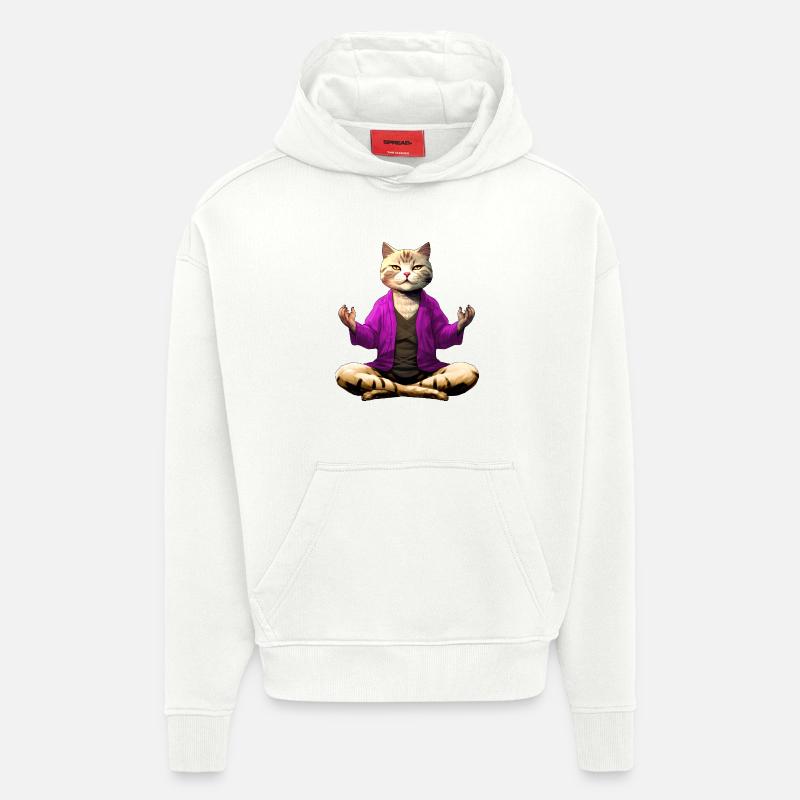 Chat Yogi - Sweat à capuche bio épais oversize fabriqué en UE - OFF WHITE
