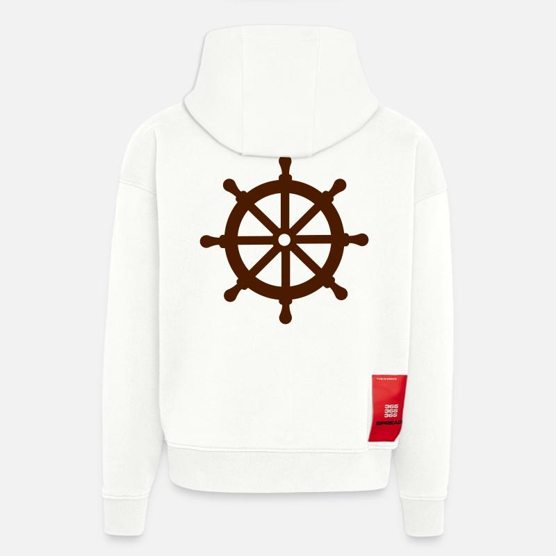 Roue de gouvernail - Bateau - Sweat à capuche bio épais oversize fabriqué en UE - OFF WHITE