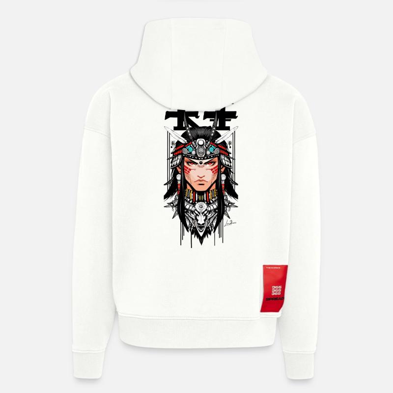 Indien Samouraï japon Man - Sweat à capuche bio épais oversize fabriqué en UE - OFF WHITE