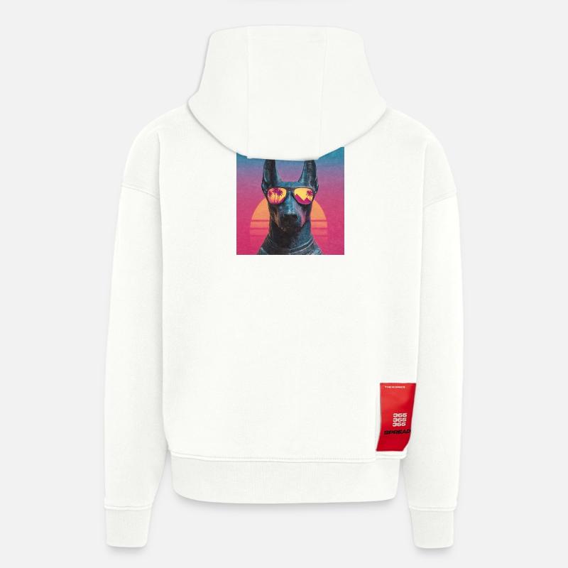 Anubis Synthwave - Dieu en vacances - Sweat à capuche bio épais oversize fabriqué en UE - OFF WHITE