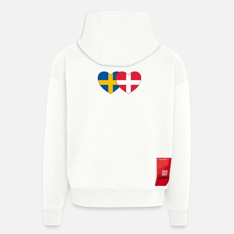 Suède Danemark Drapeau Coeur - Sweat à capuche bio épais oversize fabriqué en UE - OFF WHITE