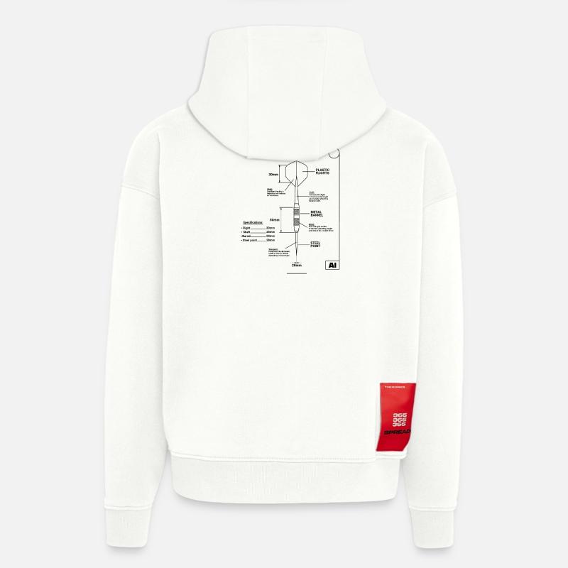 Plan de Fléchettes, Fléchettes - Sweat à capuche bio épais oversize fabriqué en UE - OFF WHITE