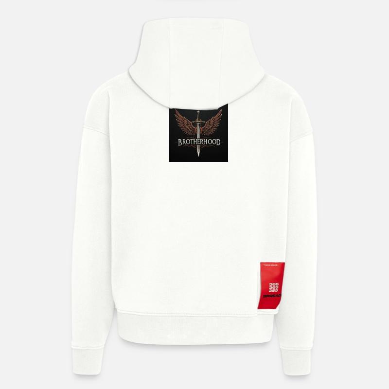 Fraternité Ailée Épée - Sweat à capuche bio épais oversize fabriqué en UE - OFF WHITE