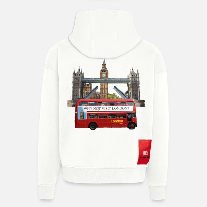 Collage de monuments de Londres - Sweat à capuche bio épais oversize fabriqué en UE - OFF WHITE