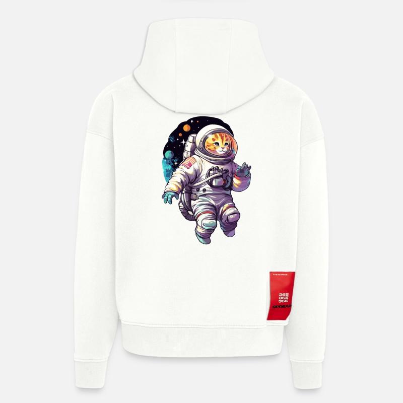 Astronaute de l’espace Cat - Sweat à capuche bio épais oversize fabriqué en UE - OFF WHITE