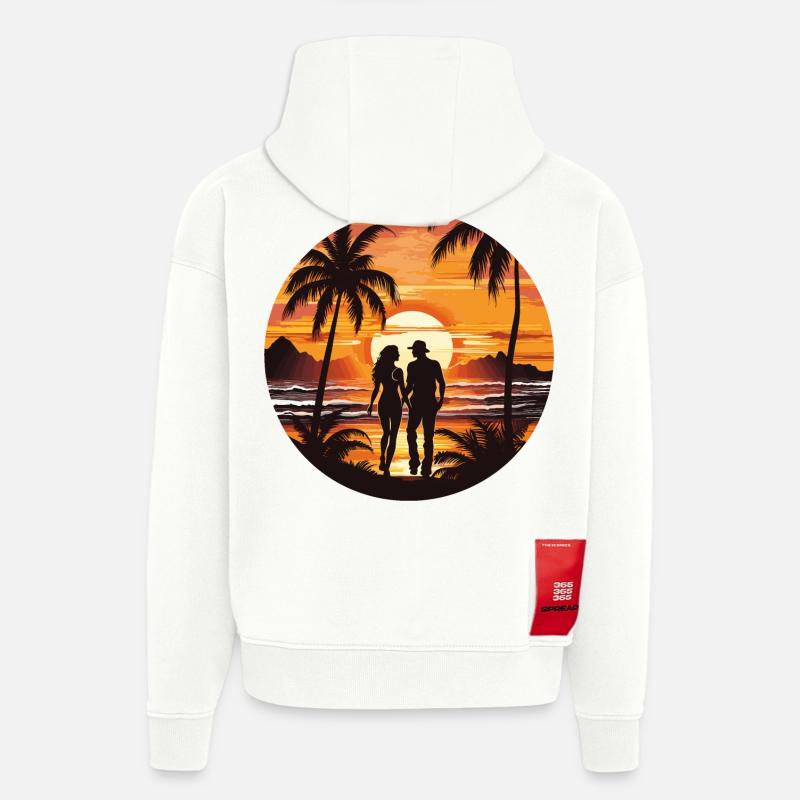 Plage Coucher de soleil - Sweat à capuche bio épais oversize fabriqué en UE - OFF WHITE