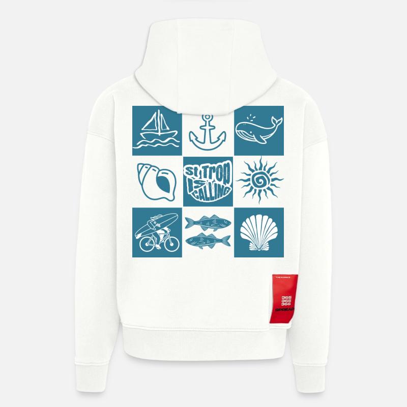 St Trop is calling - Sweat à capuche bio épais oversize fabriqué en UE - OFF WHITE